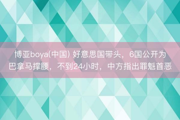 博亚boya(中国) 好意思国带头，6国公开为巴拿马撑腰，不到24小时，中方指出罪魁首恶