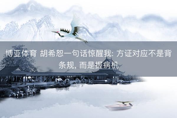 博亚体育 胡希恕一句话惊醒我: 方证对应不是背条规， 而是握病机