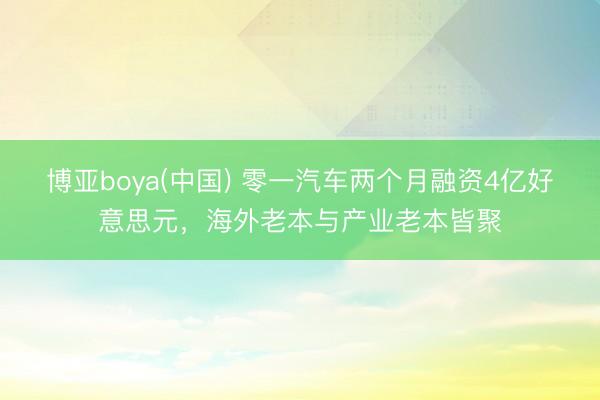 博亚boya(中国) 零一汽车两个月融资4亿好意思元，海外老本与产业老本皆聚