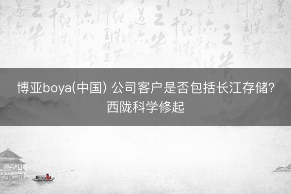 博亚boya(中国) 公司客户是否包括长江存储？西陇科学修起